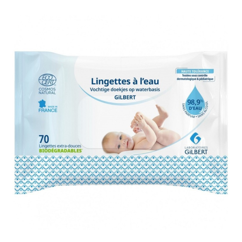 Lingettes à l'eau biodégradables 70 unités Gilbert