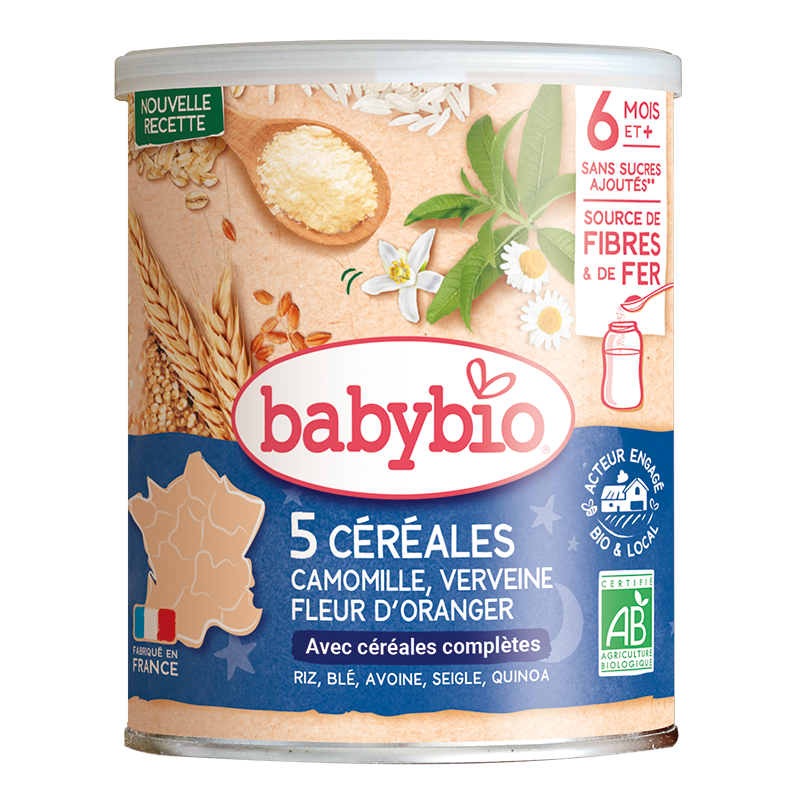 5 Céréales Verveine Fleur d'Oranger Camomille Babybio