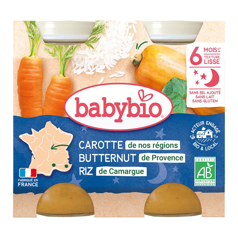 Carotte de nos régions Butternut de Provence Riz de Camargue Babybio