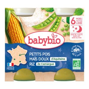 Petits pois Maïs doux d'Aquitaine Riz de Camargue Babybio
