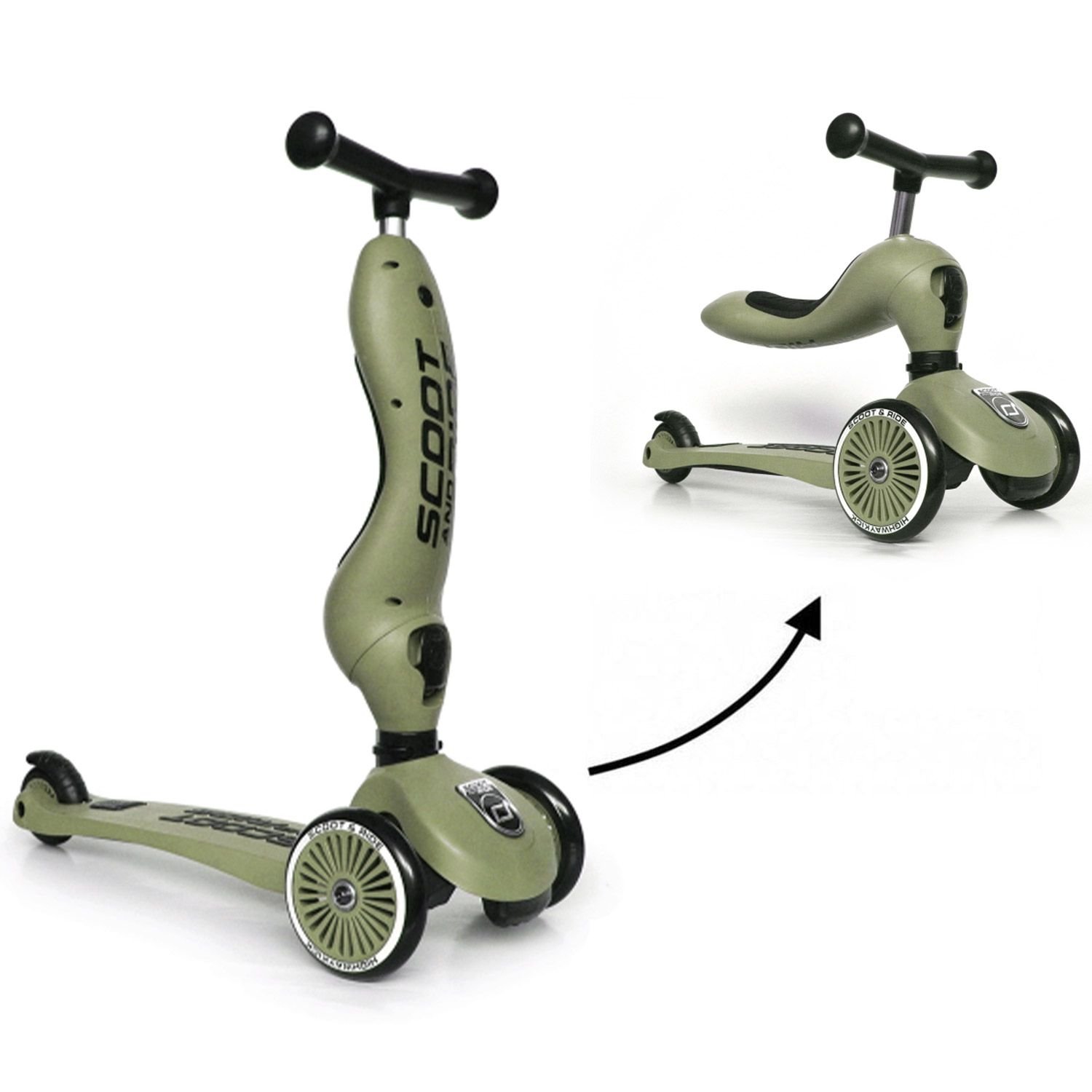 Trotinette 2en1 Highway Kick 1 Scoot and Ride Olive