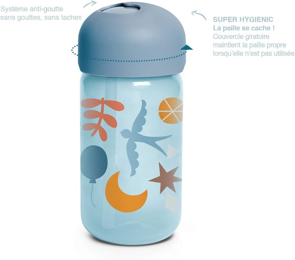 Tasse à paille bleu 340ml +18mois Suavinex