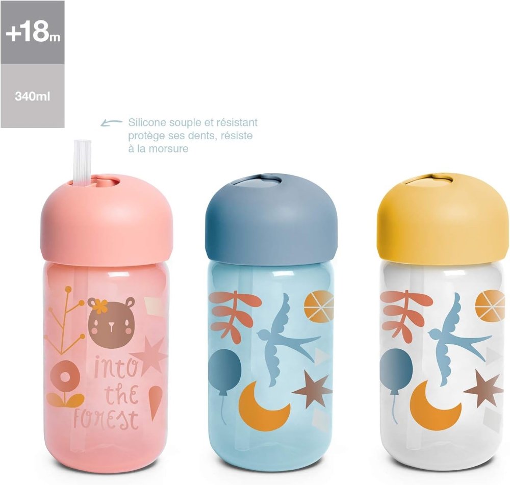 Tasse à paille rose 340ml +18mois Suavinex