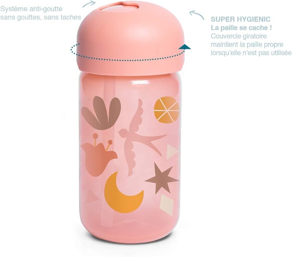 Tasse à paille rose 340ml +18mois Suavinex