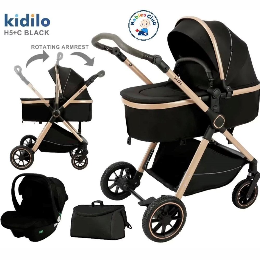 Poussette et maxicosy 3en1 Noir H5 Kidilo