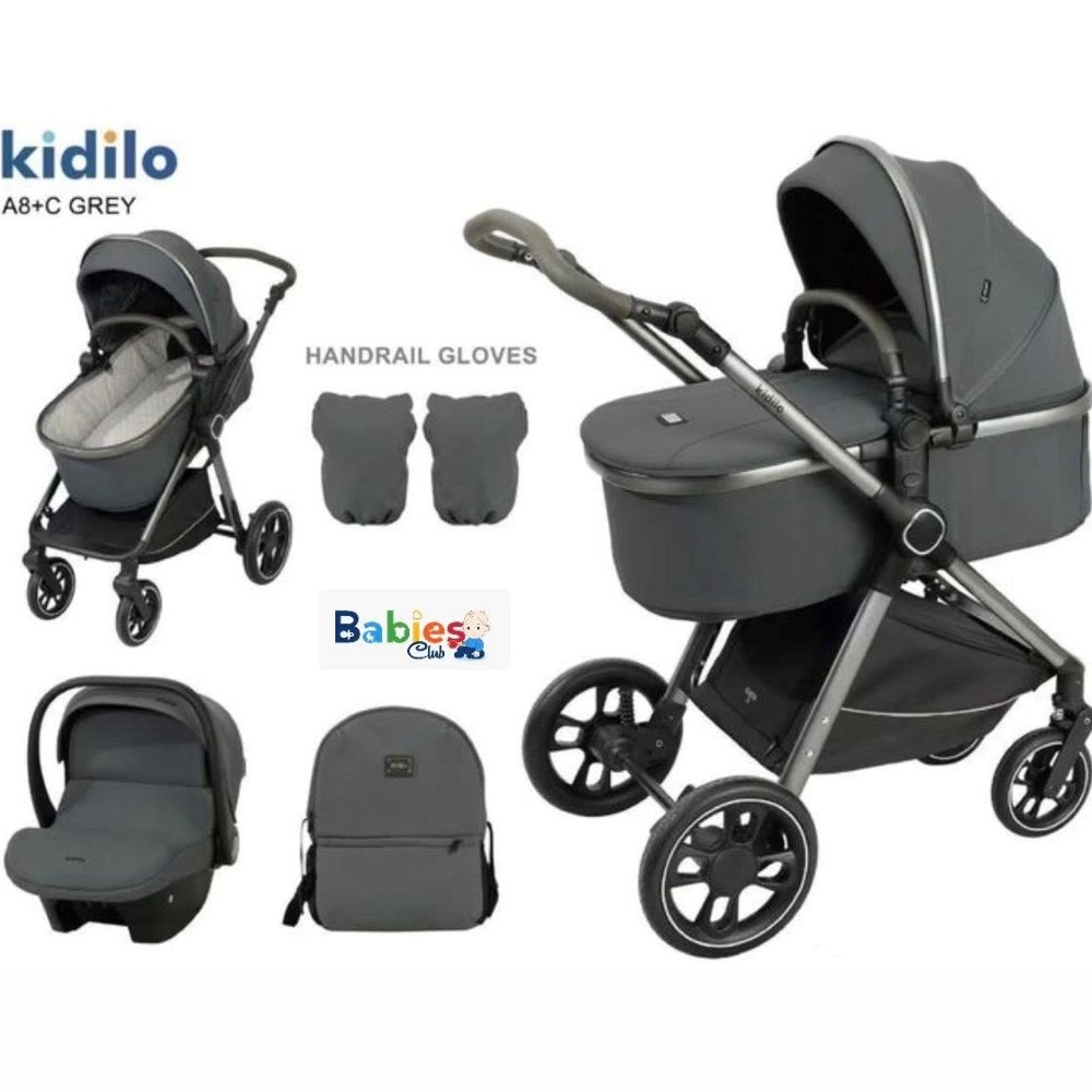 Poussette et Maxicosy 3en1 A8 Gris Kidilo
