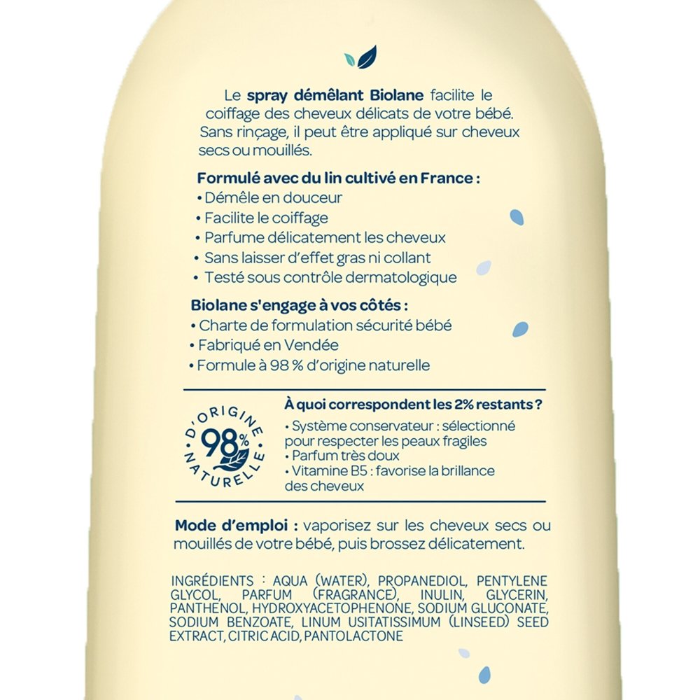 Spray démêlant au lin 200 ml Biolane