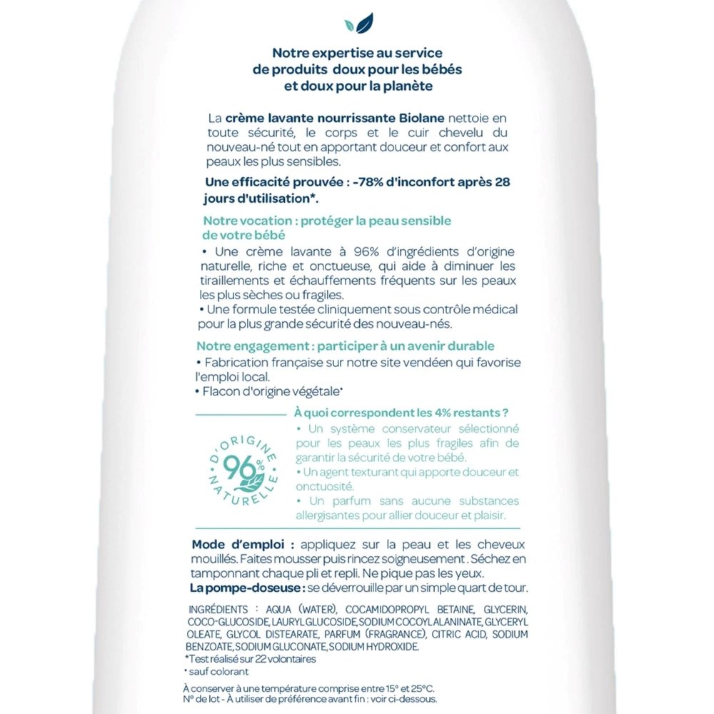 Crème lavante nourrissante 750 ml Biolane