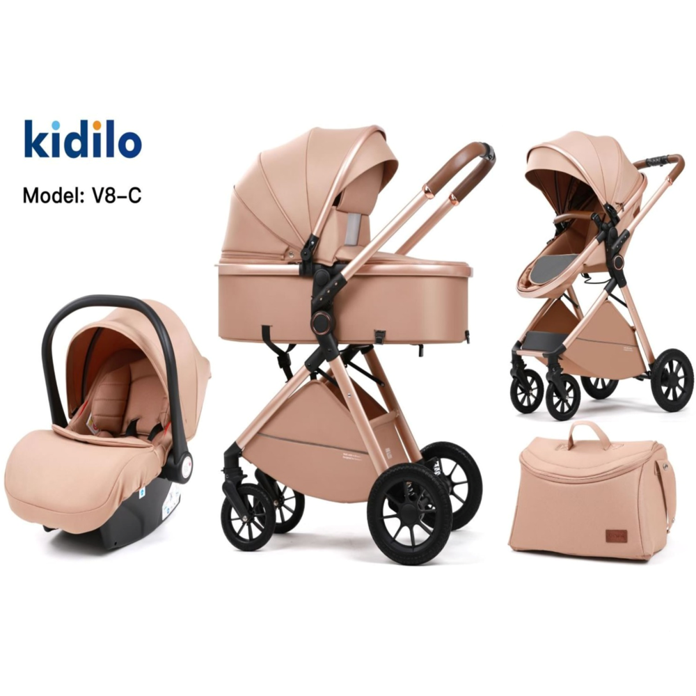 poussette-duo-beige-v8-kidilo-- Poussette avec maxicosy Beige V8 Kidilo