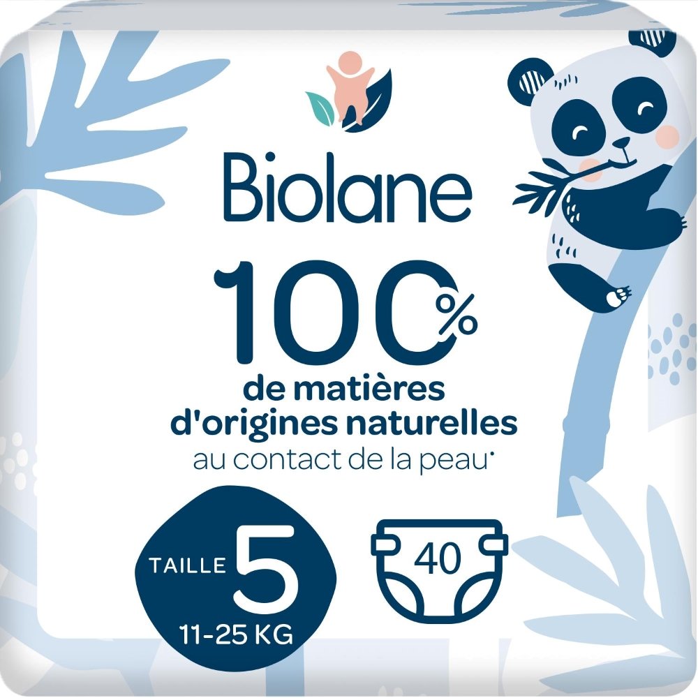 Couches naturelles 11-25 Kg taille 5 40 unités Biolane