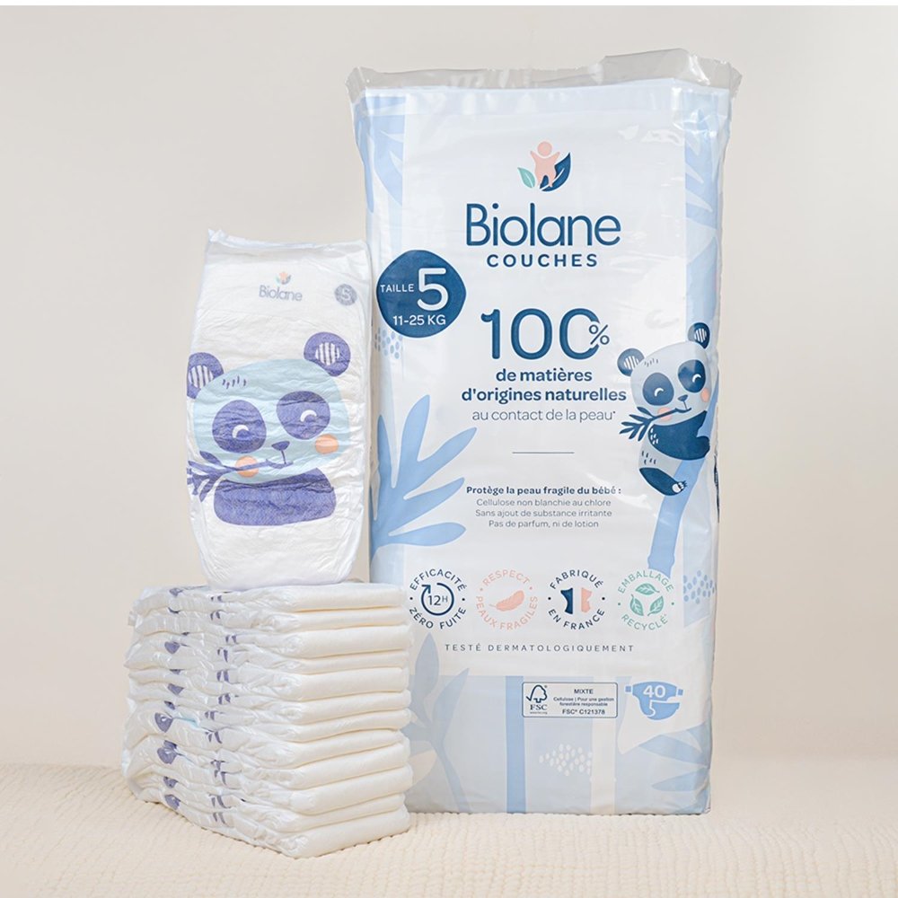 Couches naturelles 11-25 Kg taille 5 40 unités Biolane