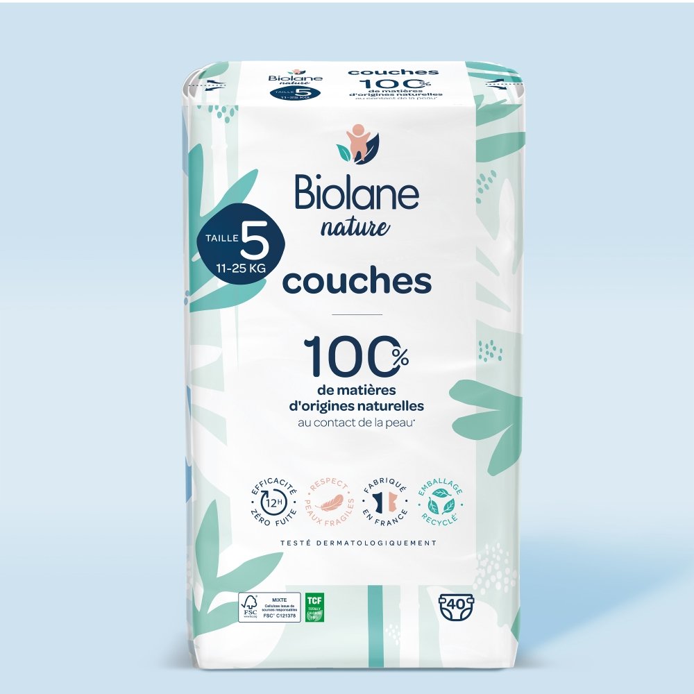 Couches naturelles 11-25 Kg taille 5 40 unités Biolane