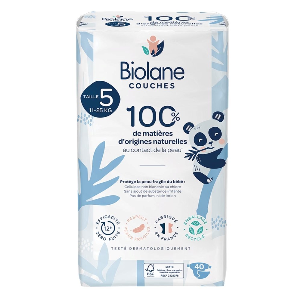 Couches naturelles 11-25 Kg taille 5 40 unités Biolane