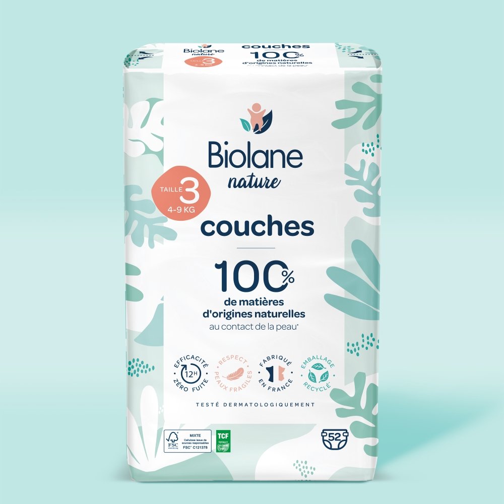Couches naturelles 4-9 Kg taille 3 52 unités Biolane