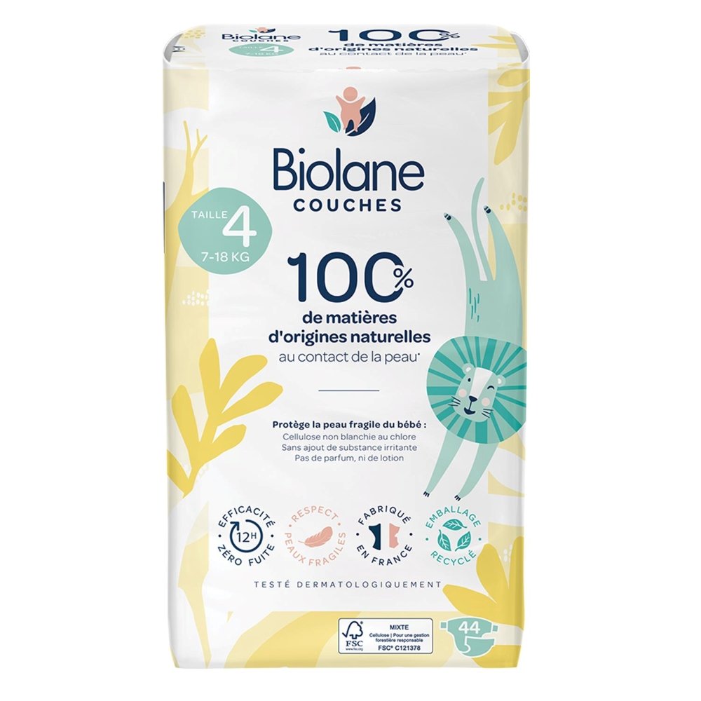 Couches naturelles 7-18 Kg taille 4 44 unités Biolane