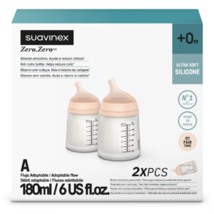 Pack 2 biberons débit A 180ml Zerozero Suavinex