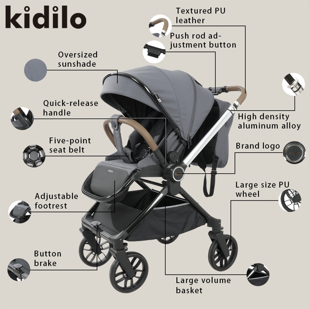 Poussette trio évolutive gris D900 Kidilo