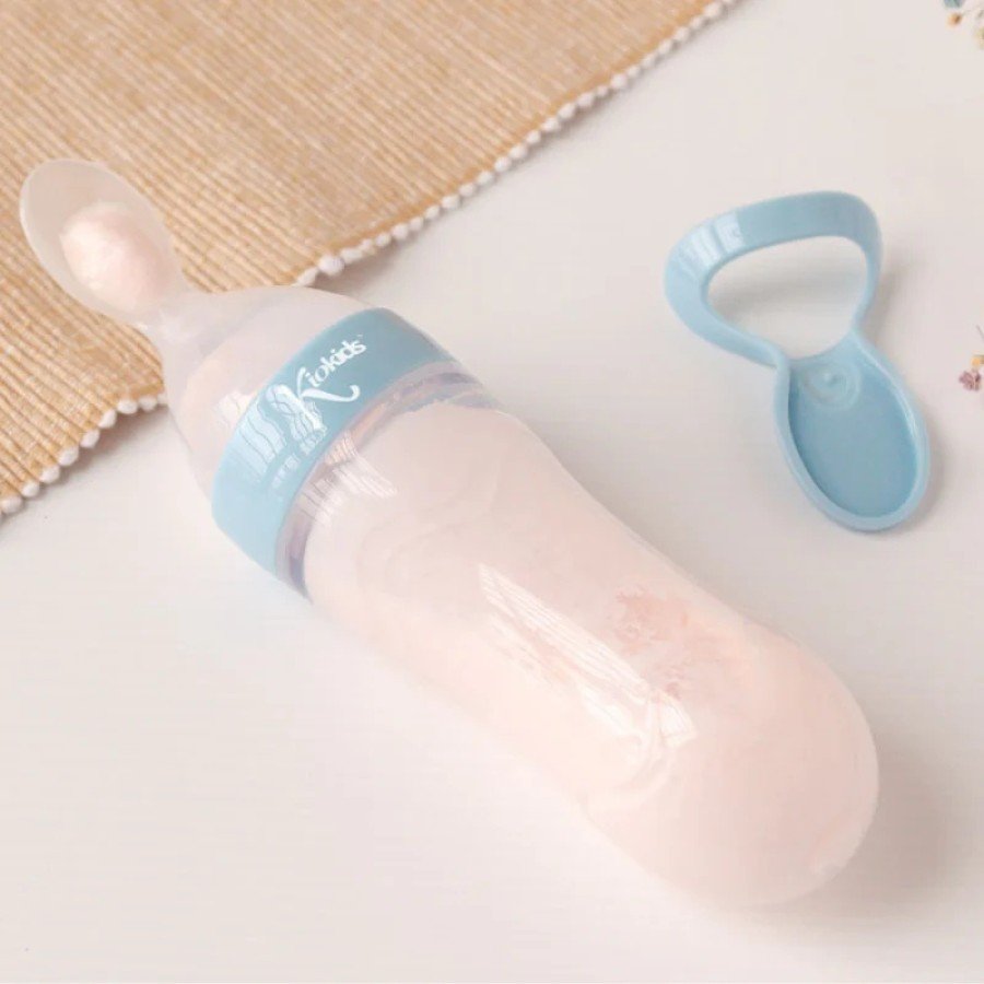 Biberon avec cuillère bleu Kiokids