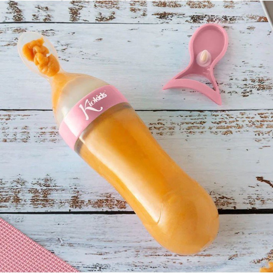 Biberon avec cuillère rose Kiokids