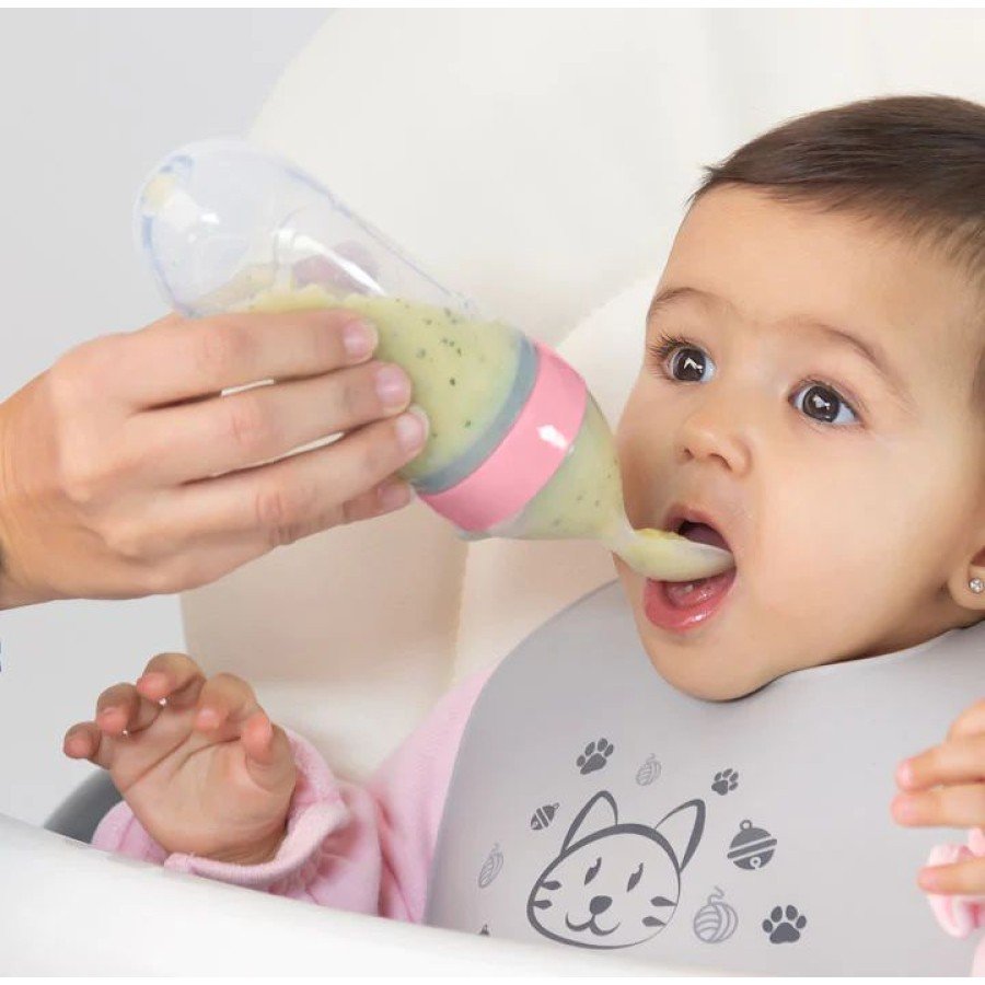 Biberon avec cuillère rose Kiokids