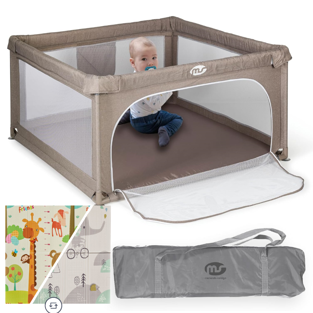 Parc de jeux beige L avec tapis éléphant 120*120 Ms Innovaciones