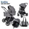 Poussette 3en1 avec cosy et nacelle G26 gris Kidilo