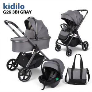 Poussette 3en1 avec cosy et nacelle G26 gris Kidilo