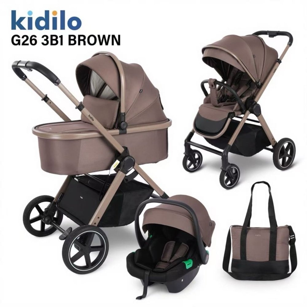 poussette-3en1-avec-cosy-et-nacelle-g26-marron-kidilo-babies-club-maroc Poussette 3en1 avec cosy et nacelle G26 marron Kidilo