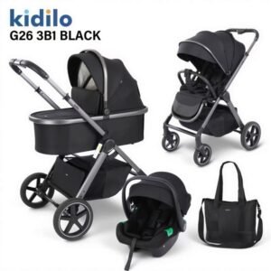 Poussette 3en1 avec cosy et nacelle G26 noir Kidilo