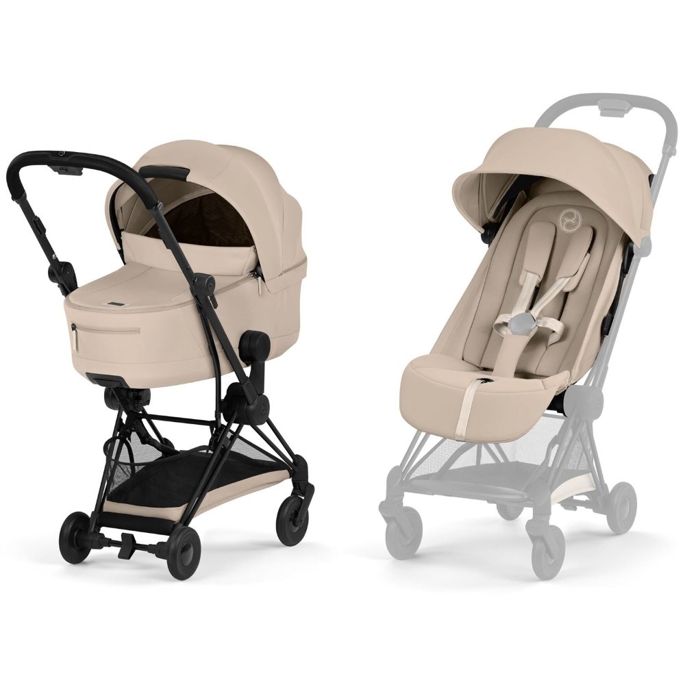 Duo Coya 2 et Nacelle pliable Matt Black Cozy Beige Cybex